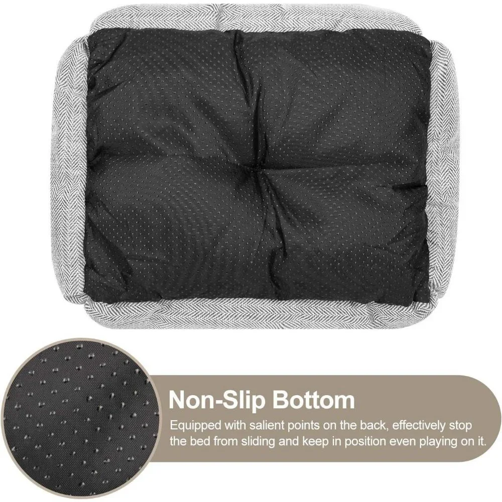 Dog 30'' Grey Wood Linen Soft Washable Rectangle Anti-Slip Bottom Sleeping Bed